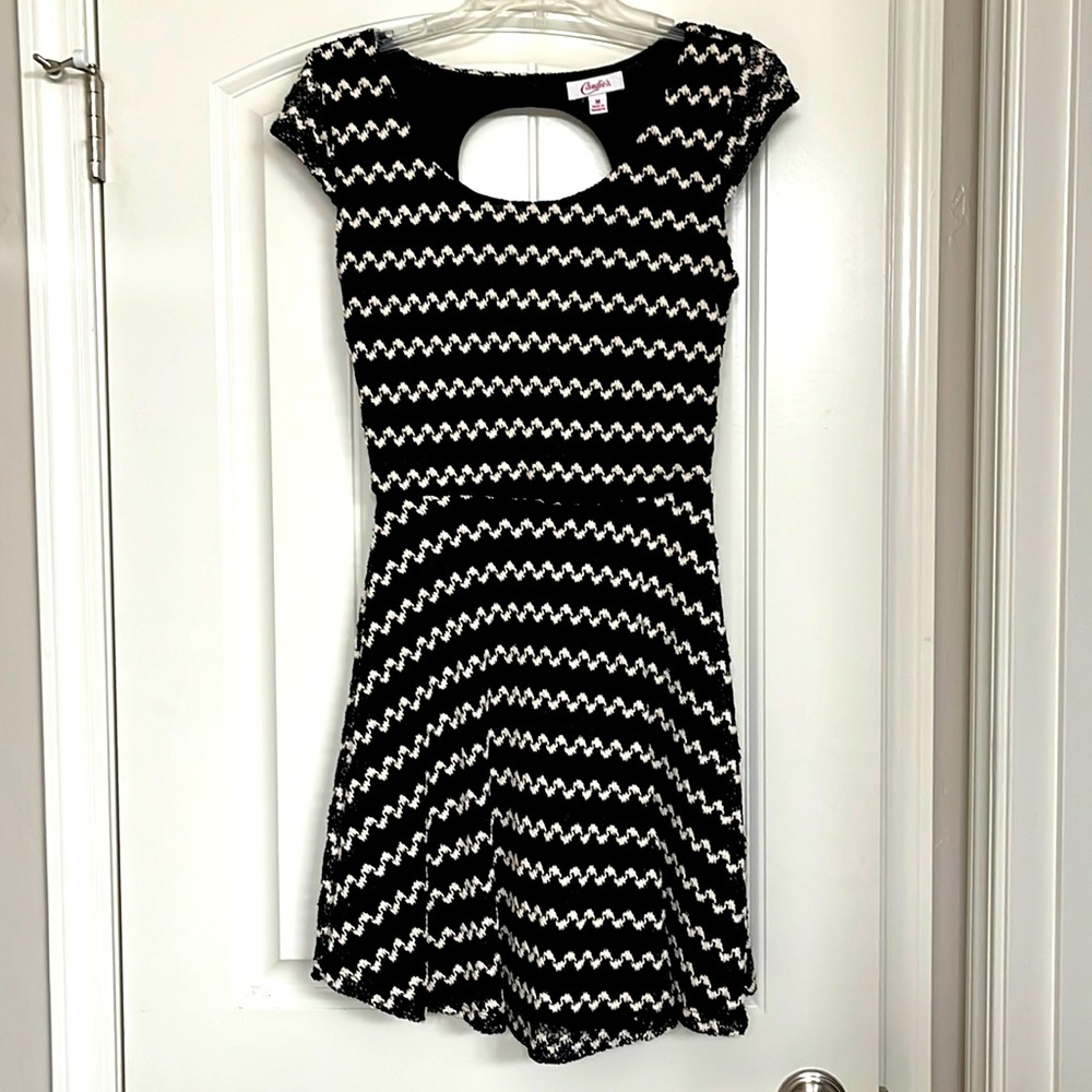 Skater dress with zig zag pattern.